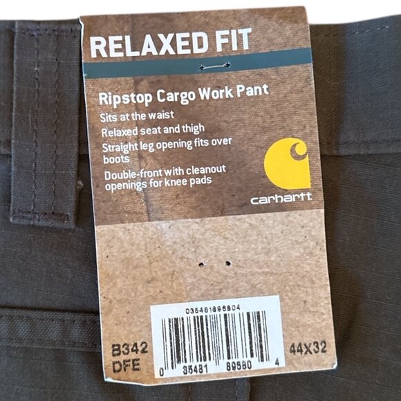 NWT Carhartt Men's Relaxed Fit Ripstop Cargo Work Pant Brown - Picture 3 of 7